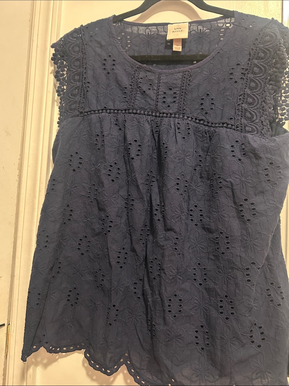 Knox Rose Navy Blue Eyelet Lace Cap Sleeve Top